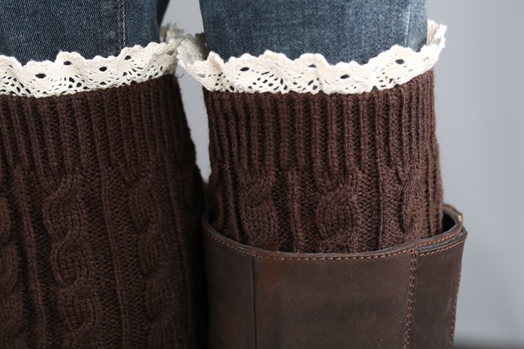 Womens Lace Trim Knit Boot Cuffs Crochet Thermal Short Leg Warmer Boot Toppers
